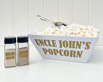 Set de regalo de palomitas de maíz personalizadas, tarros de condimentos y cuchara personalizados