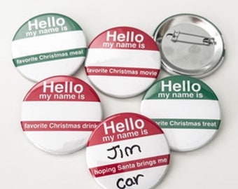 Botones con nombre para fiesta de Navidad: ideas para iniciar conversaciones, rojo y verde