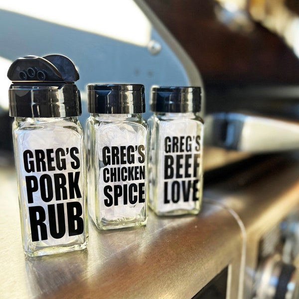 BBQ Seasoning Jars, Personalized gift for dad, grilling spices, cooking gift for him, barbecue meat seasoning, grilling accessories