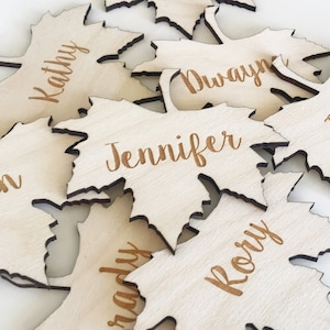 Engraved Wood Leaf Place Cards, Thanksgiving Decor, Fall Wedding Favor