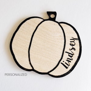 Engraved Wood Pumpkin Place Card, Personalized Halloween Decor
