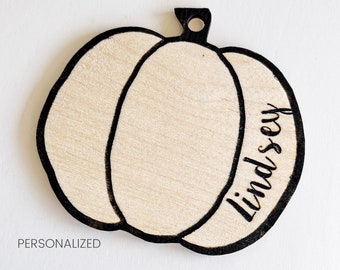 Tarjeta de mesa de calabaza de madera grabada, decoración personalizada de Halloween