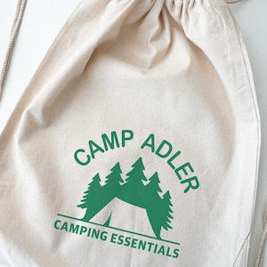 Personalized Camping Essentials Backpack, Canvas Cotton Drawstring Bag