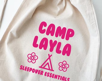 Mochila personalizada para pijamadas, bolsa de lona de algodón con cordón ajustable