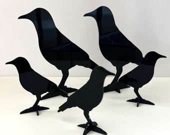 Cuervos de acrílico negro: decoración de mesa espeluznante para Halloween