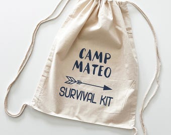 Mochila con cordón personalizada para campamento, lona de algodón, recuerdo de fiesta