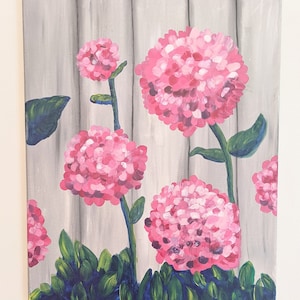 Hortensie Garten, Handgemalt, Acryl auf Leinwand, 16x20