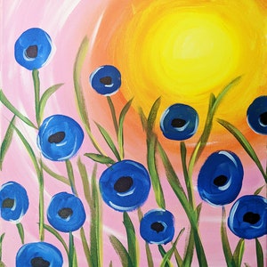 Abstrakte Mohnblumen, Handarbeit, Acryl auf Leinwand, 16x20