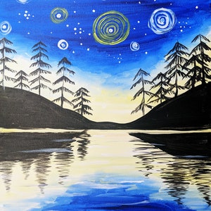 Starry Lake, Hand Painted, Acrylic on Canvas, 16x20