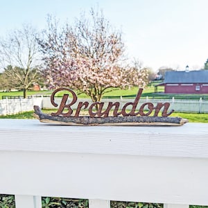 Rustic wooden name plaque, Wooden name plate, Personalized Wood desk plate, Hand Cut