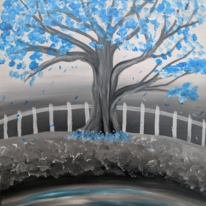Blue Blossom Tree, Hand Painted, Acrylic on Canvas, 16x20