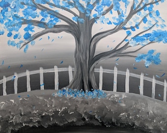 Blue Blossom Tree, Hand Painted, Acrylic on Canvas, 16x20