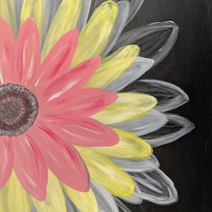 Abstract Flower on Black, Hand Painted, Acrylic on Canvas, 16x20