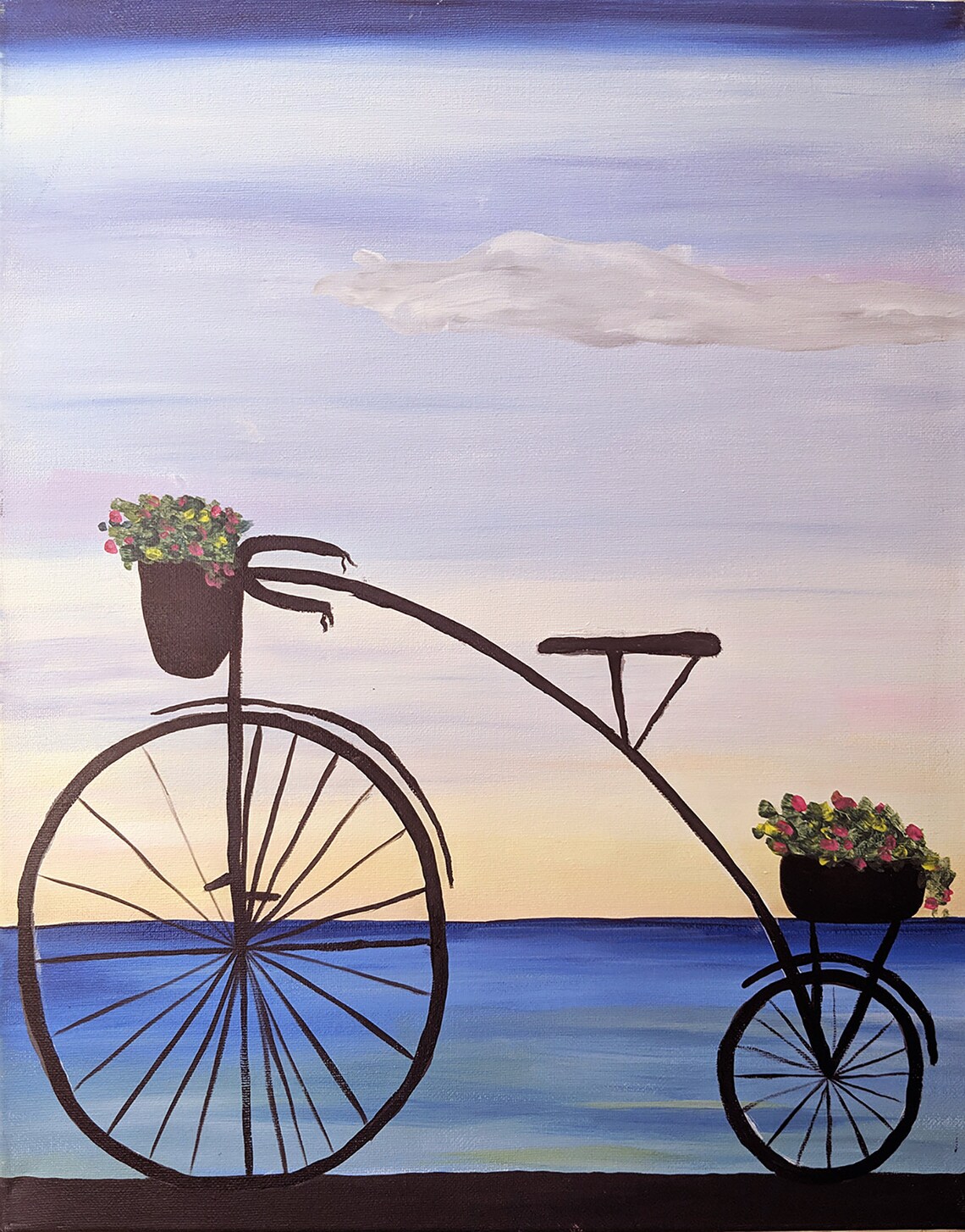bicycle with flower basket painting