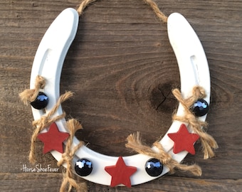 Primitive Horseshoe. Rustic Home Decor. American, Stars, Patriotic, Horses, Ranch, Rodeo, Farmhouse, Gifts, Country - Western Home Decor