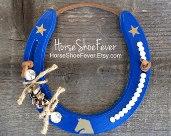 Blue Horseshoe Decor, Equestrian Decor, Rustic Modern, Beaded Horseshoe, Horse Decor, Cowboy, Country, Cabin, Ranch, Farm, Western, Cowgirl