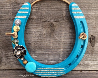 Blue Horseshoe Decor, Equestrian, Rustic Modern, Beaded Horseshoe, Horse, Equine, Cowboy, Country Gifts, Cabin, Ranch, Farmhouse, Western.