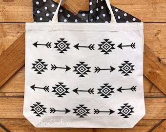 Aztec & Arrow XL Canvas Tote Bag, Western Tote Bag, Cowgirl, Cowboy, Cotton, Country, Southern, Reusable Market Bag, Tribal, Eco Friendly