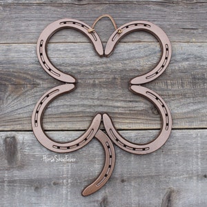 Welded Horseshoe Clover, St Patrick's Day, Door Decor, Farm, Good Luck, Ranch, Rodeo, Horseshoe Art, Cowboy, Country, Cowgirl, Western Horse image 2