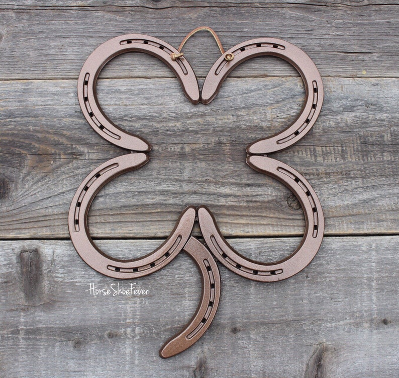 Welded Horseshoe Clover, St Patrick's Day, Door Decor, Farm, Good Luck, Ranch, Rodeo, Horseshoe Art, Cowboy, Country, Cowgirl, Western Horse image 2