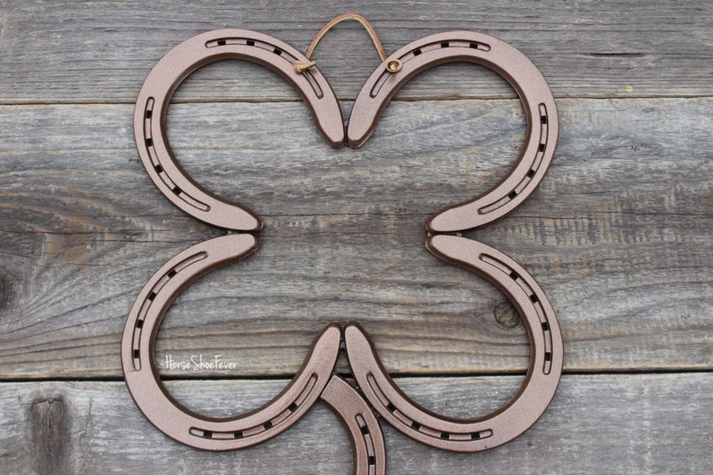 Welded Horseshoe Clover, St Patrick's Day, Door Decor, Farm, Good Luck, Ranch, Rodeo, Horseshoe Art, Cowboy, Country, Cowgirl, Western Horse image 4