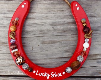 Lucky Horseshoe, Horse Gifts, Western, Country, Rustic Modern, Ranch, Equine, Red, Rodeo, Farm, Horse Decor, Cowgirl, Valentine's Day, Luck