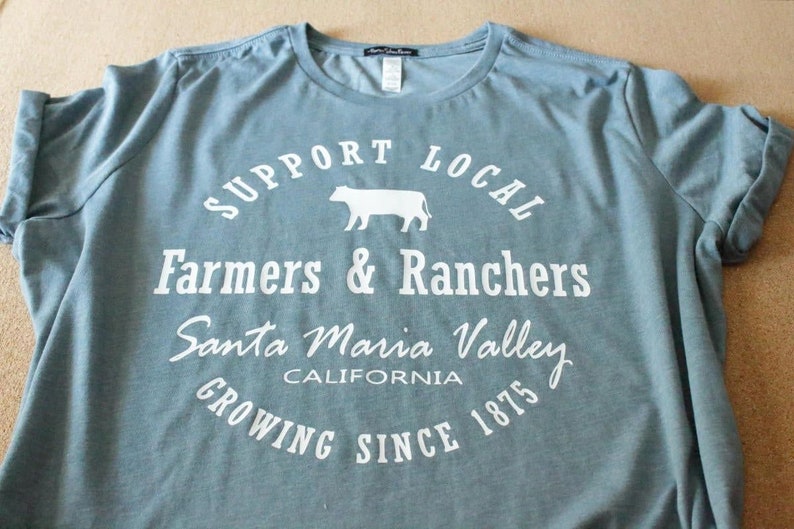 Farmer & Rancher T Shirt. Santa Maria, CA. Cowgirl Relaxed Slouchy Shirt, Rodeo, Swag, Western, Country, Ranch, CA Shirt, Women's, Yoga Tee. image 2