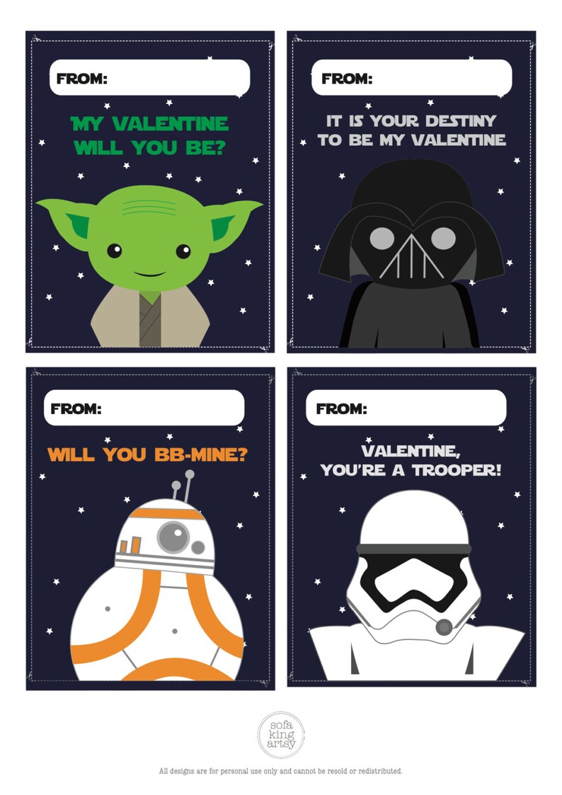 Printable Star Wars Valentine Cards // Digital // Valentine's Day Cards ...