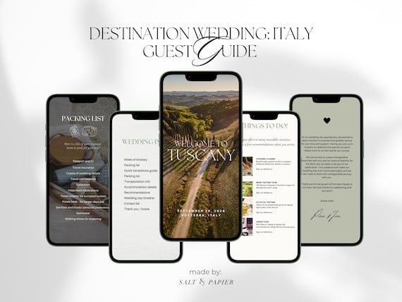 Destination Italy Wedding, Guest Guide, European Wedding, Mobile Canva Template, Pre-written content