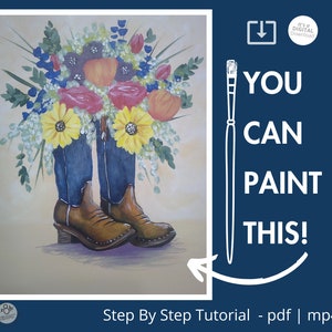 Akrylmålning med cowgirlbukett Hur man gör lantblommor steg-för-steg-målning Festunderhållning Gör-det-själv-videoguide Målningshandledning Läropaket