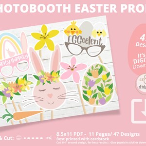 Boho Easter Photo booth props and party decorations - 47 designs Instant Digital Download