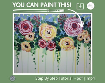 Tutoriel de peinture acrylique fleurs printanières étape par étape Pivoines roses Tutoriel vidéo peinture de jardin