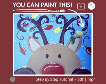 Reindeer Christmas Lights-Acrylic Paint Tutorial-Instant DIGITAL DOWNLOAD-Paint Parties-DYI Painting-StepByStep Christmas Instruction Guide