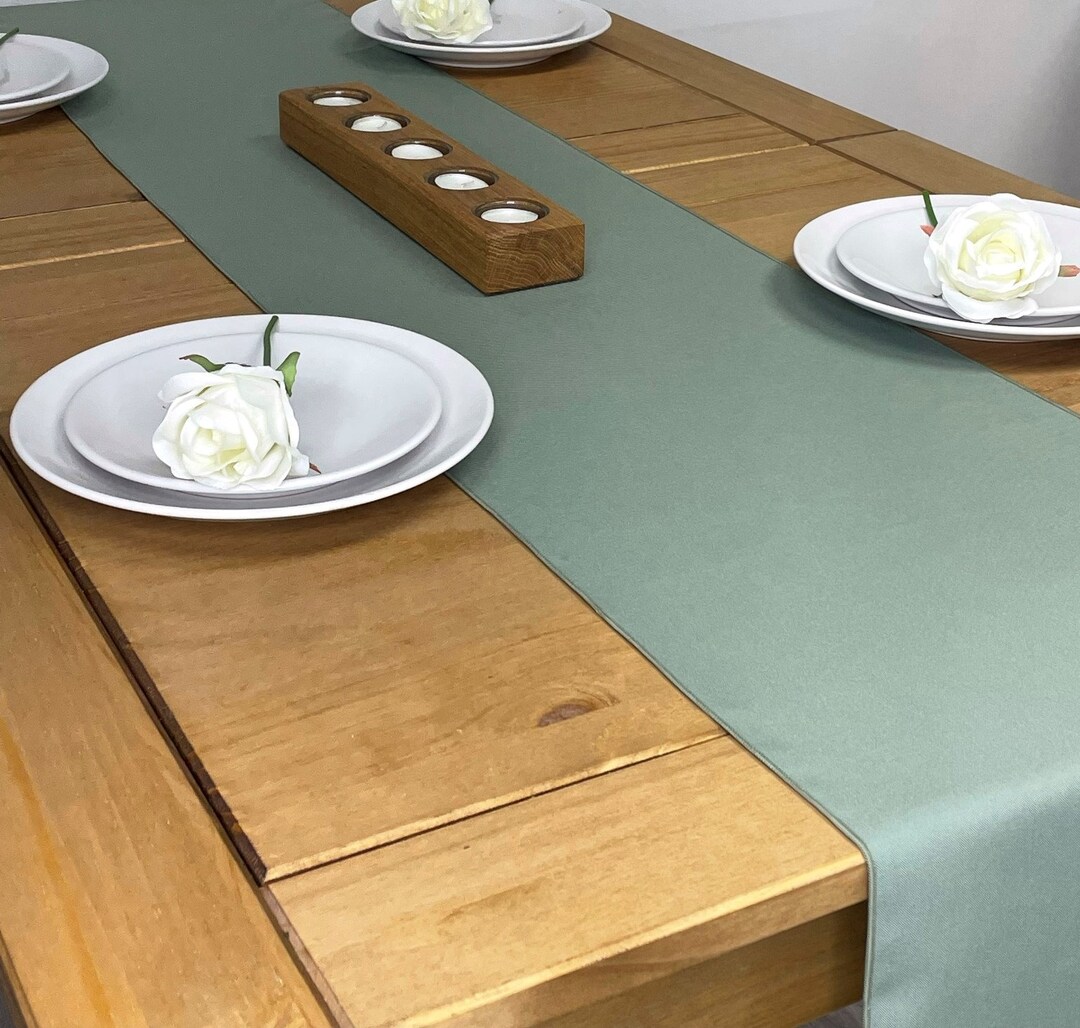 Sage Green Table Runner 100 Polyester Fabric Overlocked Etsy UK