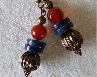 Lapis Lazuli, Carnelian Gemstone Dangle Earrings, Gemstone, Chukra, Healing