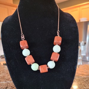 Necklace: Lemon Turquoise Stone with Wooden Cubes