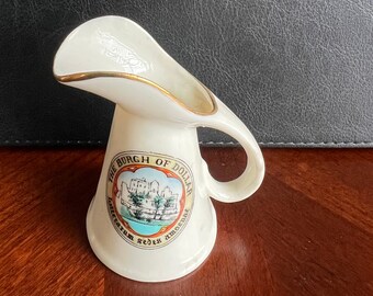 Florentine Porcelain China Miniature Pitcher, Made in England, The Burgh of Dollar Crest 3" Tall Gold Trim