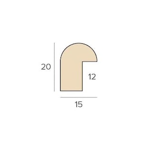 May include: A wooden molding with a rounded edge, measuring 20 inches by 15 inches. The molding has a 12-inch wide section and a 5-inch wide section.