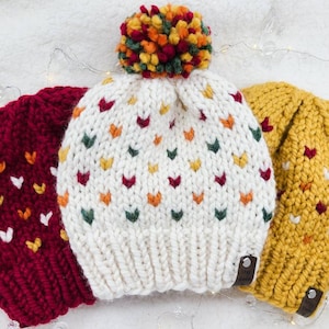 Chunky Knit Hat, Knit Beanie, Knit Hat / FALL LEAVES BEANIE