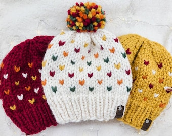 Chunky Knit Hat, Knit Beanie, Knit Hat / FALL LEAVES BEANIE