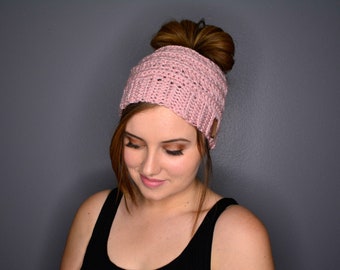 Bun Beanie, Handmade Crochet,  Crochet Hat, Ponytail Hat, Ponytail Beanie, Bun Beanie | Choose Your Color