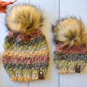Chunky Knit Hats With Faux Fur Poms, Custom Mommy And Me Hats | THE AUTUMN SET