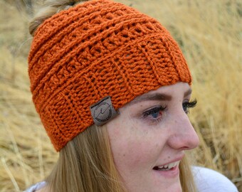 Bun Beanie, Handmade Crochet, Crochet Hat, Ponytail Hat, Ponytail Beanie, Bun Beanie | Choose Your Color