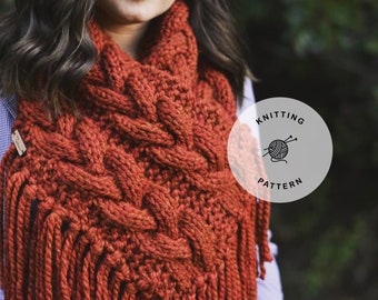 PATTERN: Autumn Cables Cowl | Knitting Pattern, PDF File Cable Cowl Knit Pattern, Knit Scarf Pattern, Fringe Scarf