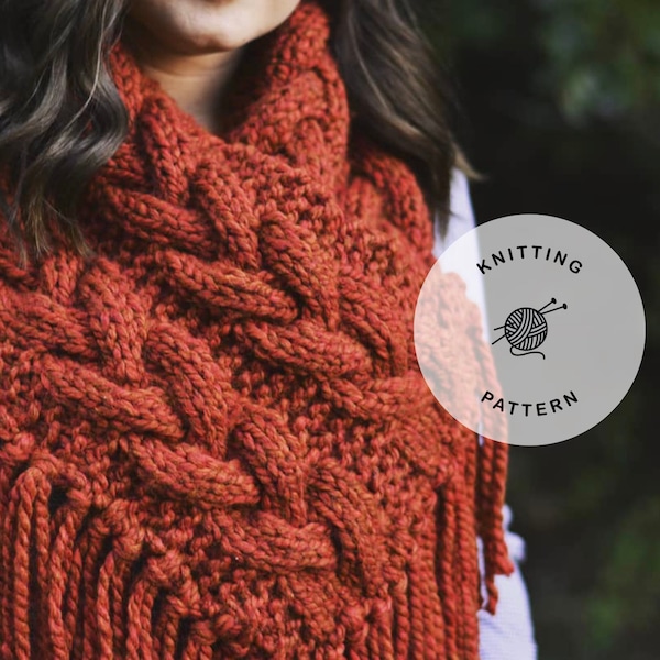 PATTERN: Autumn Cables Cowl | Knitting Pattern, PDF File Cable Cowl Knit Pattern, Knit Scarf Pattern, Fringe Scarf