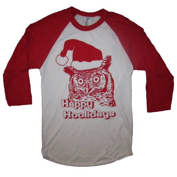 raglan happy hoolidays christmas owl shirt funny ugly holiday sweater reindeer mens womens t tee baseball style cute santa hat gift idea top