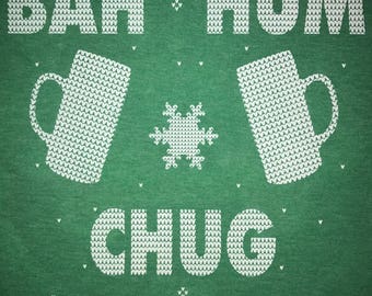 mens bah hum chug t shirt funny christmas gift idea present holiday party ugly sweater tee bah hum bug drinking beer cute stocking stuffer