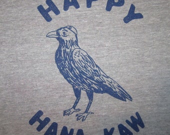 mens happy hanu-kaw hanukkah crow t shirt funny cute animal bird holiday xmas season party christmas jewish yamakah top random awesome tee