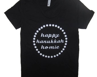 womens happy hanukkah homie t shirt funny cute holiday top tee graphic novelty homey party xmas present gift ladies fitted soft happy new