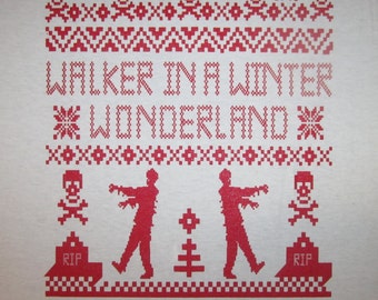 mens walker in a winter wonderland t shirt dead zombies funny ugly walking walkers christmas xmas holiday sweater party apocalypse cannibal